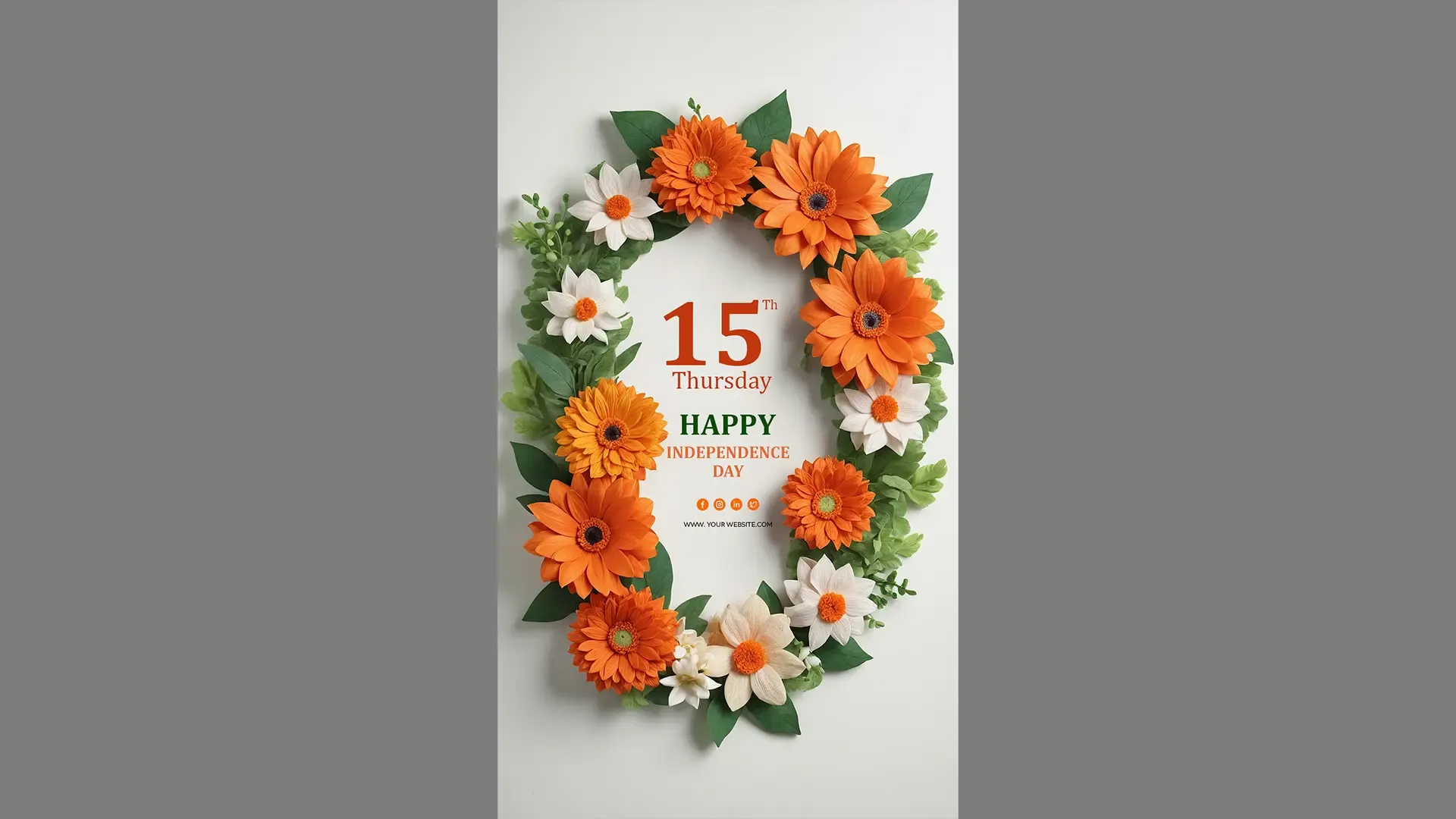 Stylish 15th August Independence Day Floral PSD for Social Mediac image